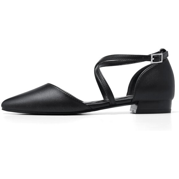 Women's Black-1 Pointed Toe With Adjustable Ankle Strap Dressy Slingback Flats - Picture 2 of 7